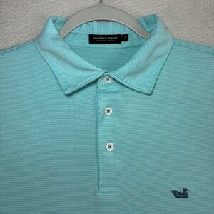 Southern Marsh Polo Shirt Men L Blue Striped Performance Golf Preppy Stretch